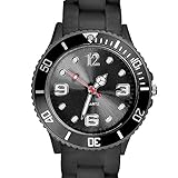 Taffstyle Farbige Sportuhr Armbanduhr Silikon Sport Watch Damen Herren Kinder Analog Quarz Uhr 34mm Schwarz