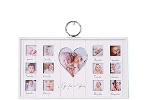HAUCOZE Baby Bilderrahmen Mein Erstes Jahr Andenken Rahmen 12 Monate Meilenstein Fotorahmen Geburtstag Geschenk Wand Kunst Dekor 35cm