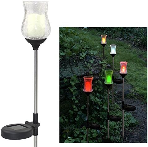 CISTWIN Pack of 1 Color Changing LED Solar Powered Warm Yellow Crackle Glass Tulip Garden Pathway Decor Stake Lights Lanterns for Lawn Yard Patio Outdoor CIS-57661RGB