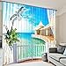 Produktbild LUCKY-U 3D Fenster Gardinen Blick Auf Das Meer Zimmer Schattierung Stoff Schlafzimmer Wohnzimmer Europäische Dekorative Druck Polyester Isolierung,E