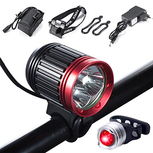 Luz de Bicicleta, S SUNINESS LED Luz de Bicicleta LED Impermeable,5000 Lumen XML U2 Pack de baterías Cargador 4 Modos Luz Delantera LED para Manillar de Bicicleta con Bicicleta Trasera Bicicleta luz