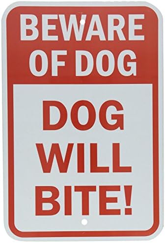 Fhdnagfds 3M Engineer Grade Reflective Sign, Legend Beware Of Dog - Dog Will Bite!, 18 high x 12 wide, Red on White