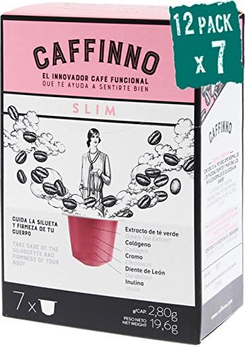Pack 12 Boxes of 7 capsules of Caffinno Slim coffee, with collagen to reduce weight, chromium for metabolism and dandelion to purify the organism.