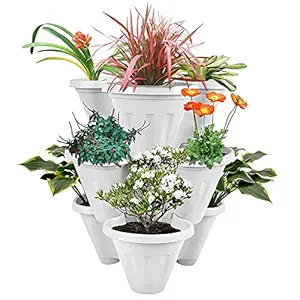 POTS4NATURE Garden Stacking Flower Pot Tower Vertical Plastic Garden Planter Vegetable Flower Strawberry Planter Pot Indoor/Outdoor 3 Tier Gardening Tower for Grow Fresh Herbs