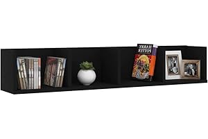 Gecheer 4-Shelf Modern Black Engineered Wood Floating CD Wall Shelf Organiser
