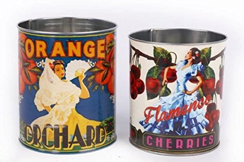Temerity Jones Retro Vintage Style Set 2 Fruit Spanish Utensil Storage Tin Cans