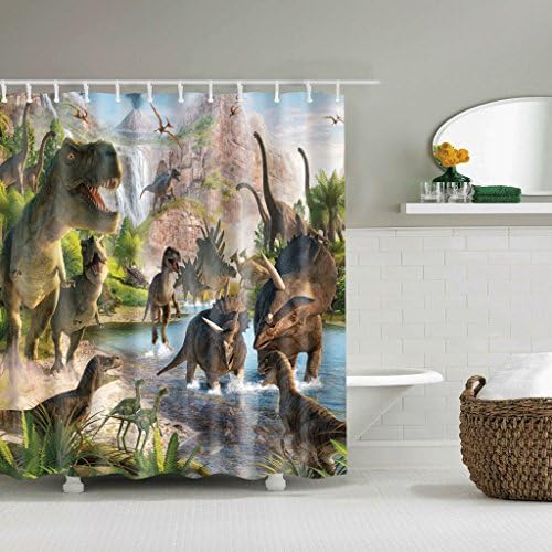 WTL Shower curtains Shower Curtains Dinosaur World Pattern Waterproof Quick To Dry Environmental Protection Materials Metal Hook Hanging Hole ( Size : 180*180cm )