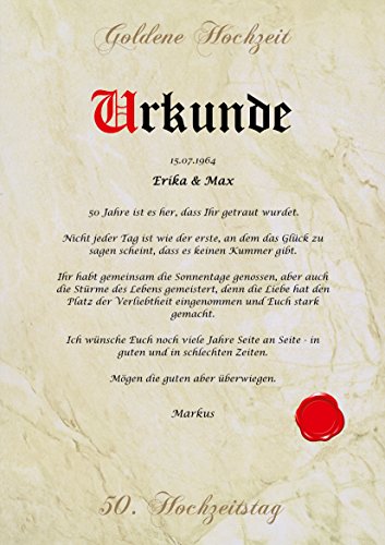 Goldene Hochzeit Urkunde persönliche Geschenk Karte zum 50. Hochzeitstag Pergament div. A4 Papier Motive - 4