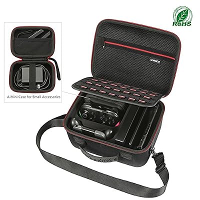 RLSOCO Étui de Transport pour Nintendo Switch, Switch Console, Switch Dock, Adaptateur secteur, Joy-Con Grip, Pro Controller et 21 Game Cartridges