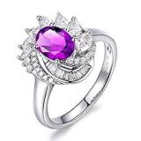 AnazoZ Schmuck 925 Sterling Silber Ring Damen Hochzeitsringe Welle mit Echt Amethyst Jahrestag Geschenk für Frauen Größe 52 (16.6)