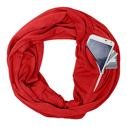 Preisvergleich Produktbild Damen Mode Solid Loop Zipper Pocket Reißverschluss Geheimtasche Schals Halstücher Weihnachten Cabrio Infinity Schal Winter Warme Kuscheldecke Schal Geschenke Familie Mädchen Frau Mama Freundin (Rot)