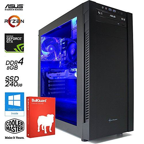 SNOGARD RYZEN Gamer PC | AMD Ryzen 5 1400 4x 3400MHz | 6GB Nvidia Geforce GTX1060 OC | 8GB DDR4 RAM | 240GB SSD | CD/DVD-Rewriter | Gaming Desktop Computer