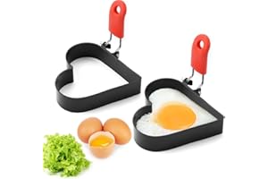 KAWAAN 2 Pezzi Anelli per Uova per Friggere, Stampo per Pancake con Manico silicone, Stampo per Uovo Fritto, Stampi Antiaderenti per Uova Fritte, Uovo Anello in Acciaio Inox, per Cucinare Uova Fritte Pancake