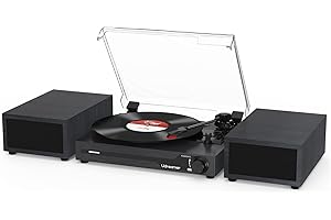 Udreamer Platine Vinyle avec Haut-parleurs, Platine Portable Bluetooth pour Disques Vinyles, Lecteur LP avec 3 Vitesses USB RCA Noire