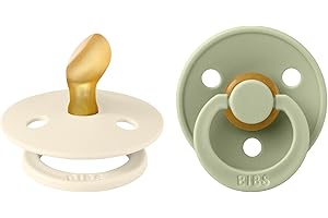 BIBS Colour Anatomical, Lot de 2 sucettes, sans bisphénol A, Téterelle anatomique. Latex de caoutchouc naturel, Fabriqué au Danemark. Taille 1 (0-6 mois), Ivory/Sage