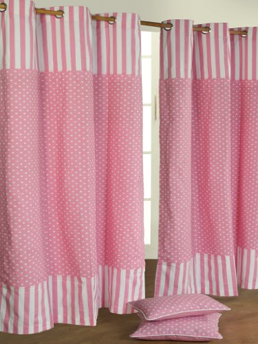 Homescapes Kindervorhang Mädchen Kinderzimmer Ösenvorhang Dekoschal Polka Dots 2er Set rosa weiß 137 x 228 cm (Breite x Länge je Vorhang) 100% reine Baumwolle