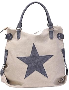 Adore Center Unisex Tasche Echtleder Canvas Stern Shopper Schultertasche Handtasche Vintage Portemonnaie 4 Farben...
