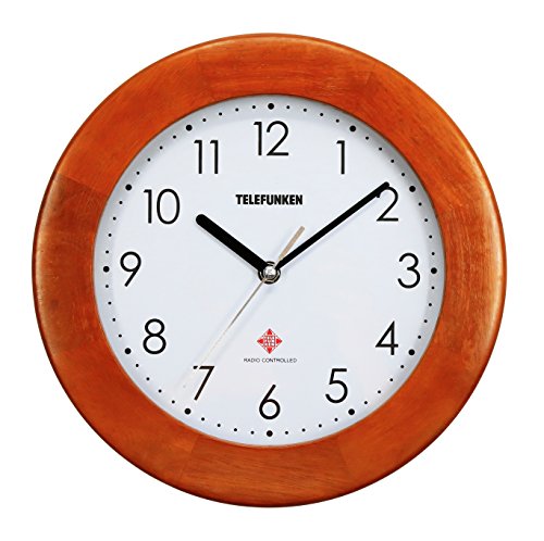 TELEFUNKEN FWU-28-H (C), Funk-Wanduhr mit hochwertigem Echtholz-Rahmen in Kirschbaumoptik, 28cm, Holz Holzwanduhr braun analog