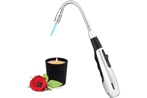 SHUNING Accendino con Torcia a Candela, Collo Flessibile a 360 ° Regola la Fiamma Accendino a Gas Accendino Antivento al butano per Barbecue da Cucina(Silver)