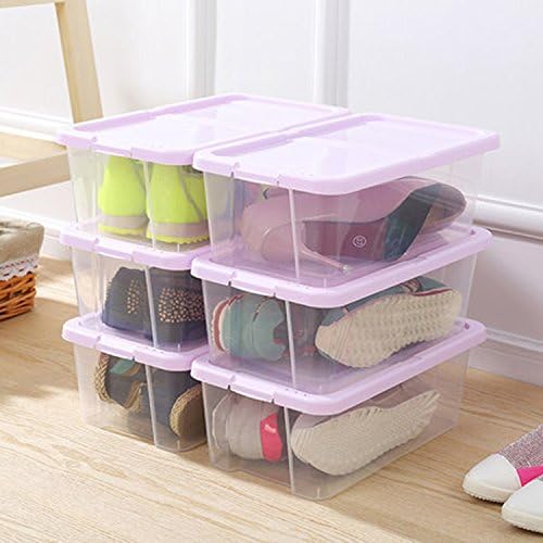 Thick Plastic Combination Of Transparent Shoebox Shoe Storage Box Men And Women Shoebox Moisture - Proof Shoe Cabinet 6 ( Color : Purple )