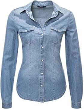 Only Damen Jeansbluse Jeanshemd Hemdbluse Langarmbluse
