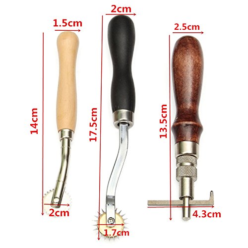 Leder Nähen Set,Drillpro 14 PCS Lederhandwerk Handnähen Kit Handgeräte Nähenset,Ahle Thread Fingerhut Gewachst für Handgemachte Lederwaren DIY Werkzeug Set Kit - 2