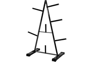 MOVIT Rastrelliera Pesi - per Dischi da 30mm, 7 Aste Porta Dischi, in Acciaio, a Piramide, Carico Massimo 250kg, Piedini Imbottiti, Bianco o Nero - Supporto, Rack, Albero, Porta Pesi, Palestra