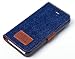 Produktbild ICH&DU Smartphone Case Paris | Zubehör für Original Apple iPhone SE | Flache Klapphülle im Jeans-Look in blau/braun | mit Aufstellfunktion, Magnetverschluß und Visitenkartenfächern | Schutz-Hülle, Leder-Tasche, Flip-Cover