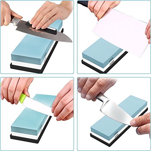 Abziehstein, Rusee 2-IN-1 Wetzstein Doppelseitig Abziehstein Schleifstein für Messer, Körnung 400/1000 Grit Double Side Kombination Whetstone mit rutschfestem Silikonhalter - 6