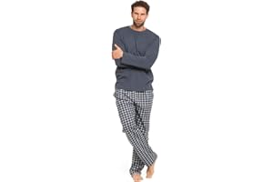 TRAMAS+ Pijama de Hombre Largo,100% Algodón, con Manga Larga y Pantalón Largo, Conjunto de Ropa para Dormir Entretiempo