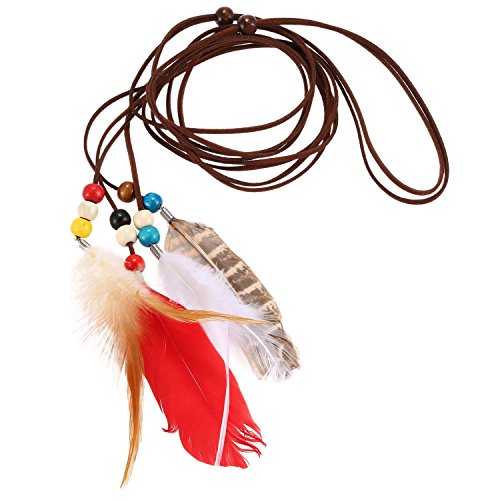 Nrpfell Headband Feather Headband Women Girls Stretchy Braided Leaf Bead Hair Tassels(Red+brown)