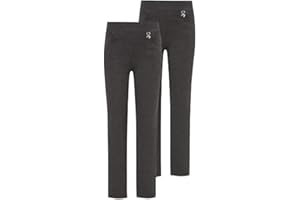 Alanna Jones Girls' Slim Leg Jersey School Trousers with Heart Pendant - Pull-Up Uniform Pants, Ages 2-18 Years