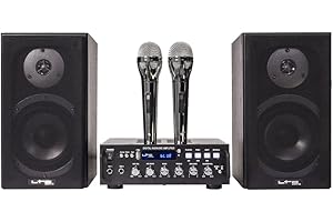 LTC - KARAOKE-STAR4-MKII - Kit de karaoke con amplificador, 2 micrófonos con cable y 2 altavoces de 75 W - Bluetooth y USB - Negro