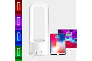 ALACOO RGB Night Light,3 Way Dimmable Touch Bedside Table Lamp with 1 USB Charging Ports & 1 Type C Port,LED RGB Light for Bedroom/Living Room,Light for Kids Adults,Eye Protection Lamp【Free Replacement】