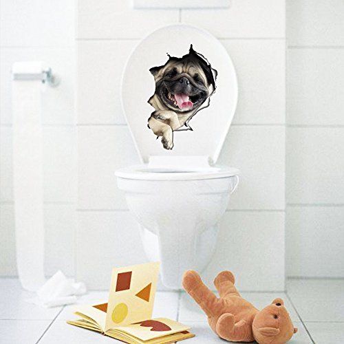 Oulique ® 3D Aufkleber Mops im Wanddurchbruch Loch - 3