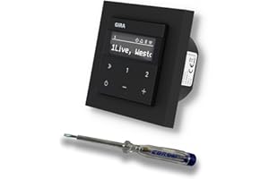 EBROM SET IDEE Gira Unterputz IP Internetradio 232003 + Bluetooth - E2 schwarz matt mit 1fach Rahmen Gira 021109 inkl. EBROM Phasenprüfer zur Montage des Geräts