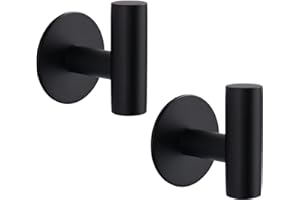 YUET 2 Pezzi Ganci Portasciugamani Adesivi in SUS 304 Acciaio Inox Rotondo Gancio Appendiabiti da Parete Autoadesivo per Cucina e Bagno Asciugamani Muro Accappatoio Accessori (Nero)