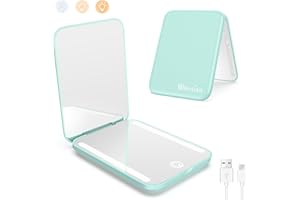 wobsion Miroir de Poche, Rechargable Miroir Grossissant Lumineux 1x/3x, 3 Température de Couleur Réglable, Miroir de Maquillage de Voyage pour Femmes, Rectangle, Cyan