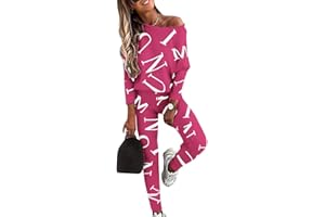 Onsoyours Femme Printemps Ensemble de Survêtement Sweat Imprimé Sweatshirt Pantalon de Joggings Tenue de Sport Décontracté Streetwear