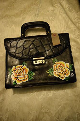 True Vintage Notebook Size small Leather Case with hand-painted yellow roses