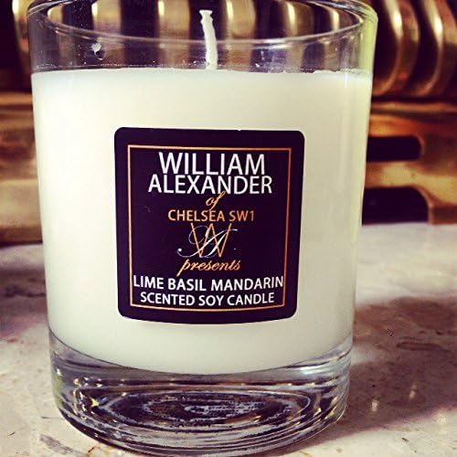 Luxury Scented Lime Basil & Mandarin Large Soy Wax Candle 220g by William Alexander London Fragrances Long Lasting Signature Gift Set 55hrs Burn Time