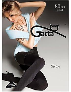 Gatta Nicole 07 - 80den – elegant gemusterte dezent schimmernd glänzende schwarze Strumpfhose mit Rauten Karo...