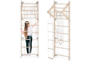 MAMOI® Swedish ladder, Wooden gorilla gym for kids, Indoor baby climbing frame for toddlers, Monkey bars and play gym, Childrens climbing wall, Gymnastics bar and equipment for home