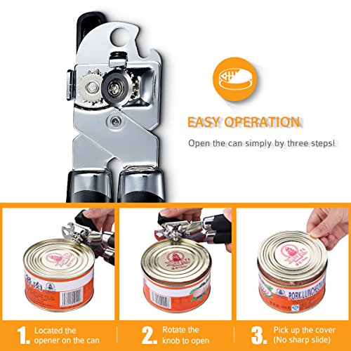 Dosenöffner, HoLife Flaschenöffner und 3-In-1-Vielseitiger Öffner, Deckelöffner aus Edelstahl 2Cr13, Schnelle Öffnnung Ideal für Obstkonserve, Büchse, Bier usw (Schwarz) - 5