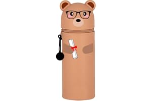 QRKPVHD Trousse 2 en 1 en Couleur Animaux Silicone Souple Cartoon Trousse Porte-Stylo de Table Thème Trousse, Sac de Papeterie de Bureau pour Étudiant Scolaire Cadeaux (Ours diplômé)