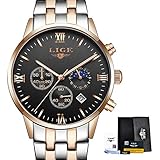 Herren Chronograph Quarz Uhr Armbanduhren Uhren Wasserdichte Ultradünne Luxusgeschäfts-beiläufige Herrenuhr mit Edelstahlarmband, Kalender/Sekunde/Minute / 24-Stunden-Anzeige