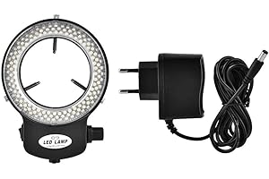 HAKEETA 144 Anello Luminoso LED Regolabile Illuminatore Microscopio Anello Light con Adattatore per Microscopio Stereo & Macchina Fotografica. (Bianco/Nero)(nero)