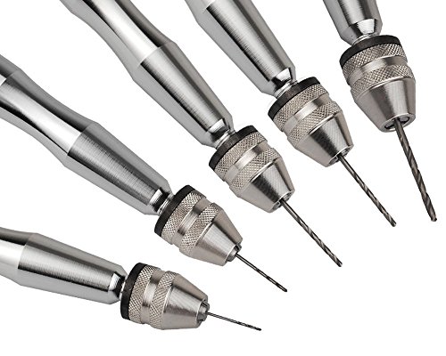 Racksoy 1 x Mikro Aluminium Stiftkloben Handbohrer (0,6-3,0 mm) Handbohrmaschine Bohren mit Keyless Futter + 10 x Spiralbohrer Bits Silber - 2