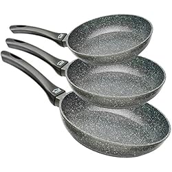 Menax - Poêle à Frire - Aluminium Forgé - Revêtement Antiadhésif StoneTech Cinq Couches - Lot de 3 - Ø 18, 22, 26 cm