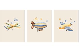 TIME HOME DEVELOPMENT Cuadros con Bastidor de Madera, Lienzo Impreso para decoración en habitación Dormitorio niños - Pack tríptico 3 Cuadros con Bastidor Madera tamaño 30x40 (Aviones)